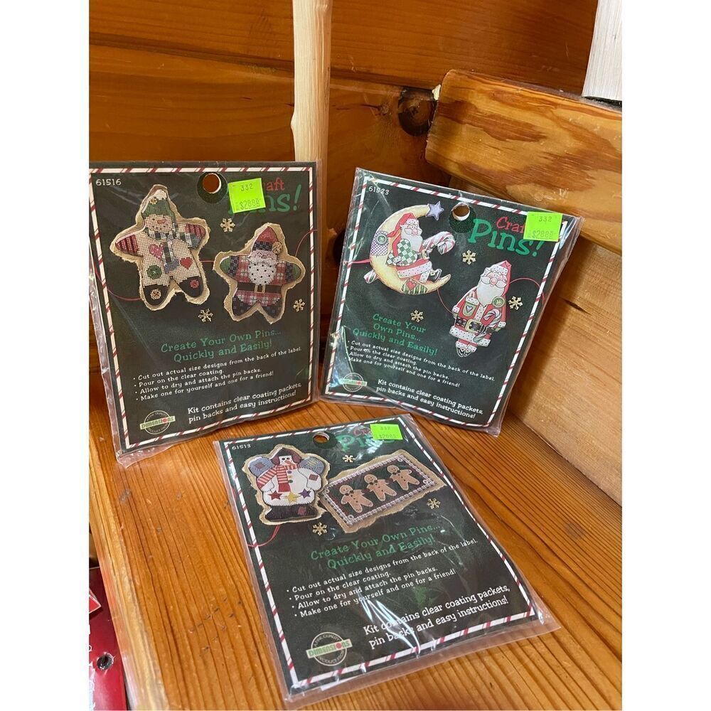VTG 1995 Dimensions Holiday 2.5" Craft Pins Kit x3
